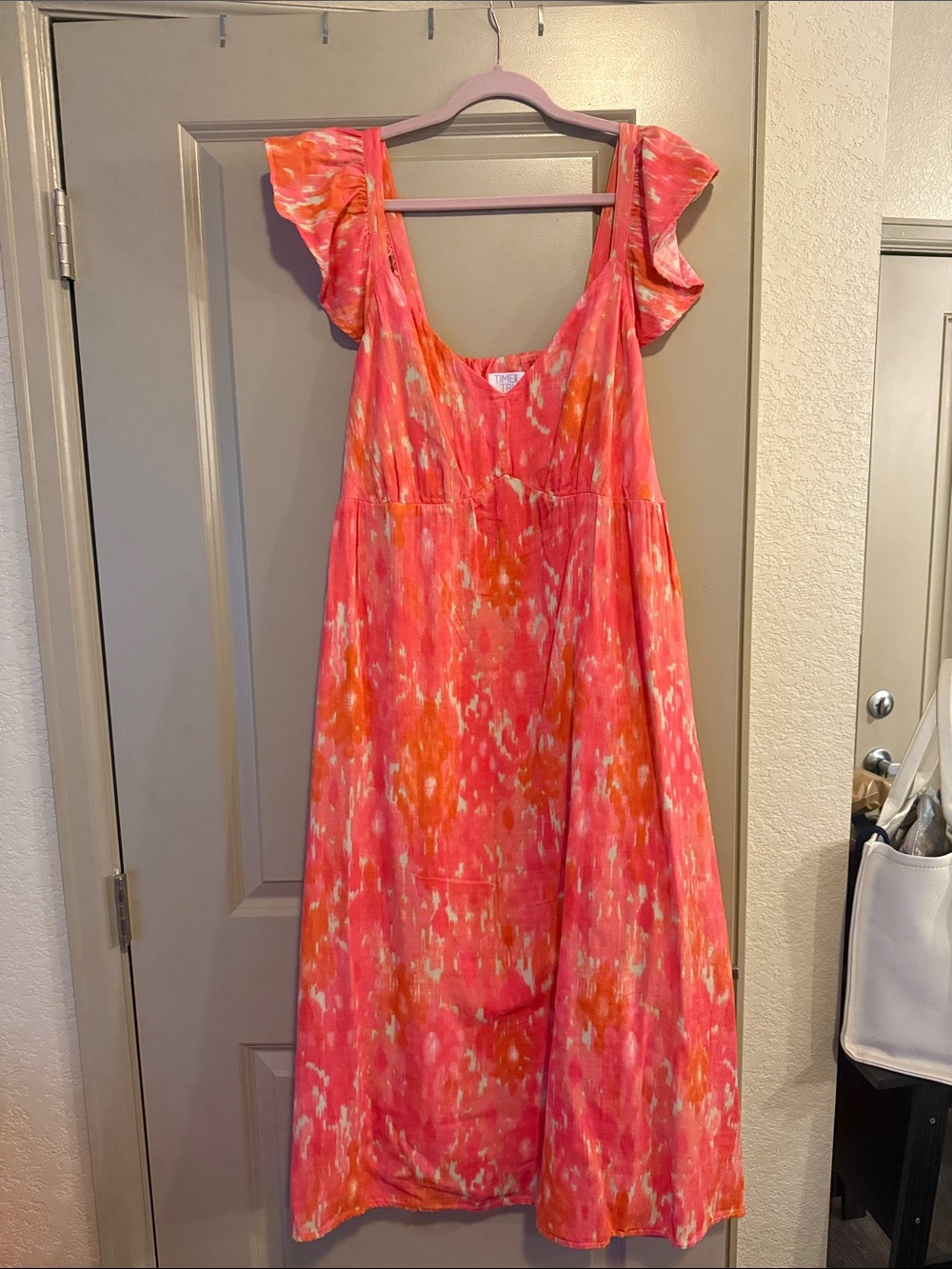 Women’s Bright Pink & Orange Watercolor Sundress with Ruffle Straps